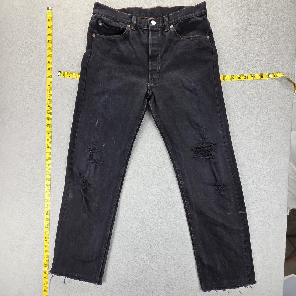 VTG Levis 501 Jeans Mens Black Straight Button USA Altered Hem‎ Dyed Fits 29x29